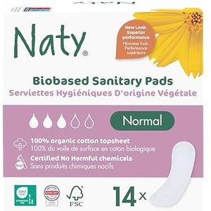 Naty Maandverband Normal zonder vleugels | 100% gecertificeerd biologisch katoen op de huid | Gecertificeerd huidveilig | Zonder parfum, 0% conventioneel plastic | Absorberende bescherming | 14 stuks