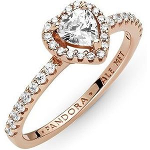 Pandora Sprankelende verhoogde hartvormige ring - roségouden ring voor dames - gelaagdheid of stapelbare ring - cadeau voor haar - 14k roségoud vergulde roos met zirkonia - maat 9, Roségoud, Zirkonia