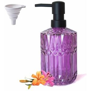 LaMarriti Purple Soap Dispenser with Black Rust Proof Pump, 12 Oz Refillable Clear Glass Hand Lotion Dispenser for Bathroom, Kitchen, Vintage Bathroom Decor, Puple Kitchen Accessories