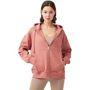 LOS OJOS Hoodie dames - capuchontrui met ritssluiting - lange mouwen sweatshirts in oversized - sweatjack dames, Dried Rose, M/L