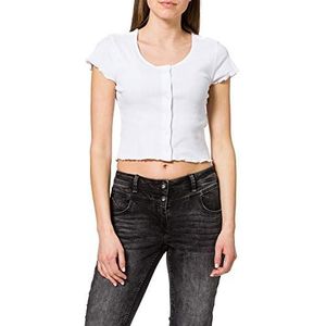 Urban Classics Dames T-shirt kort rib-bovendeel met knoopsluiting en rolzoom, vrouwen cropped button up thee, in 2 kleuren, maten XS - 5XL, wit, S