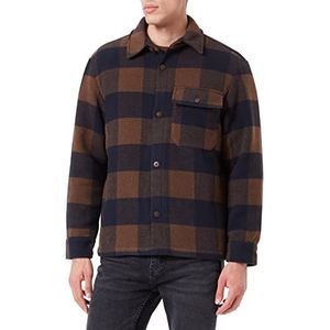 TOM TAILOR Denim Uomini Overshirt jas met ruitpatroon 1032438, 30496 - Navy Brown Buffalo Check, L