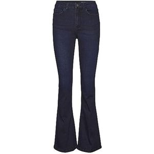 NOISY MAY Dames Flared Jeans Hoge Taille Denim Stretch Broek-W Ideale Vintage Broek NMSALLIE., Colour:Dark Blue, Size:26W / 32L