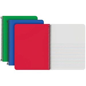 Oxford Primaire spiraalvormige notitieboeken, duurzame kunststof hoezen, schrijf-/tekenpraktijk, pre-K, K-2, 80 vellen, 9 3/4 x 7 1/2, blauw/rood/groen, 3/PK (89001)