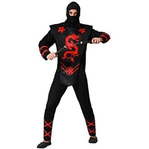 Atosa Ninja-kostuum voor heren en volwassenen, zwart met rode details, killer, Chinese draak, voor carnaval, Halloween, XS-S