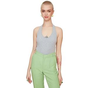 Trendyol Dames Gray Pith Crop Gebreide Blouse, S