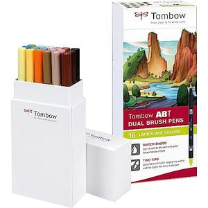 Tombow ABT Dual Brush Pen, Landscape Colors, pen met twee punten, perfect voor handbelettering en bullet journal, wateroplosbaar, ABT-18P-6, set van 18