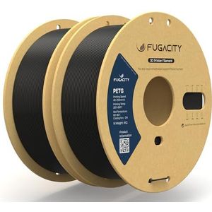 Fugacity PETG Filament 1,75 mm, zwart 3D-printerfilament, 2 rollen 1 kg spoelbundels, dimensionale nauwkeurigheid +/- 0,02 mm, verbeterd printeffect past op de meeste FDM 3D-printers