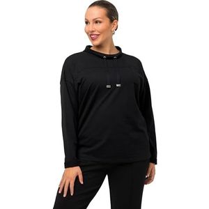 Ulla Popken Sweatshirt met kraag en print voor dames, zwart, 54-56 grote maten