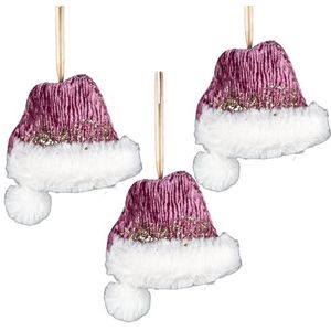 3 Stks Roze Bourgondië Mini Kerstman Hoed 13x12cm - Kerstboom Opknoping Decoraties Feestelijke Decoratieve Ornamenten Sprookje Thema Kerstboom Hanger