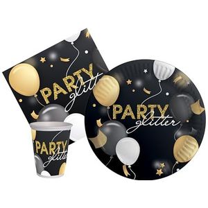 Ciao - Partyset (borden, bekers, servetten), zwart, goud, voor 24 personen, AZ176