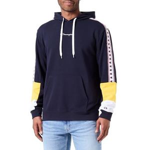Champion Legacy Retro Sport Heavy Spring Terry Sweatshirt met capuchon voor heren, marineblauw/wit/geel, XL