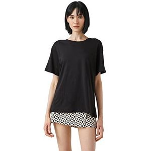 Koton Dames Oversized Crew Neck Short Sleeve T-Shirt, zwart (999), M