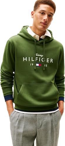 Tommy Hilfiger Mannen MERK LIEFDE BIG HILFIGER HOODIE MW0MW41427 Pullover Hoodie, GROEN, XS, Groen (Mountain Pine), XS