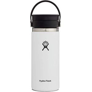 Hydro Flask - Reiskoffiefles 473 ml (16 oz) - Vacuüm geïsoleerde roestvrijstalen reismok met lekvrij Flex Sip deksel - BPA-vrij - Wide Mouth - White