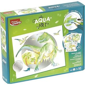 MAPED Creativ - Aqua'Art Dinosaurussen – aquarel voor kinderen – kleuren met waterpotloden + waterkwast op metalen houders – 3 posters om te kleuren en te personaliseren – vanaf 7 jaar