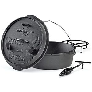 Küchenprofi BBQ Dutch Oven gietijzer, 5,5 l, Ø 30 cm, zonder poten, volledig ingebrande, gietijzeren pan met deksellifter, voor de barbecue, haarden, alle warmtebronnen (incl. inductie) en oven
