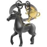 Dhink sleutelhanger paard zwart met trofee, Zwart, goud., L