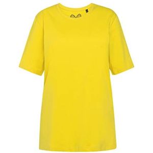 Ulla Popken Basic damesshirt, ronde hals, relaxed, shirt met korte mouwen, geel, regular, geel, 46/48 NL