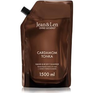 Jean & Len Hand & Body Cleanser Cardamom & Tonka in navulzak, voor een geurende reinigingservaring, exotisch-kruidige geur, vloeibare zeep in navulverpakking, veganistisch, 1,5 l