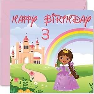 3e verjaardagskaart meisje - prinses kasteel - gelukkige verjaardagskaart 3 jaar oud meisje, meisjes drie derde verjaardagskaarten voor haar, 145 mm x 145 mm wenskaart voor dochter nichtje