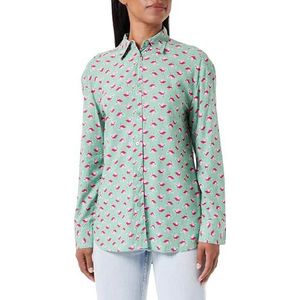 United Colors of Benetton Shirt 5T17DQ02Y, lichtgroen bladpatroon 82M, XS dames, Lichtgroen, bladpatroon, 82 m, XS