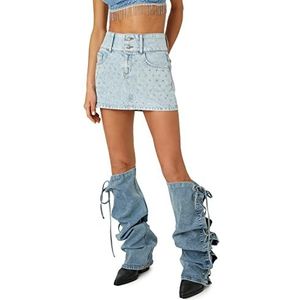 Koton Dames Regular Waist Pocket Glitz Stone Detail Denim Broek Rok, Light Indigo (Lgt), 34