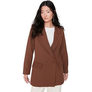 Trendyol Dames reverskraag effen normale blazer jas, donkerbruin, 38, DONKERBRUIN, 64