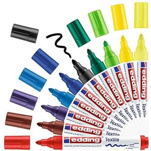 edding 4500 textielmarker - 10 kleuren in set (basic) - ronde punt 2-3 mm - Textielstiften wasmachinebestendig (60°C) om op textiel te tekenen - Textielstift