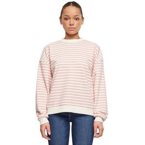 Urban Classics Oversized gestreepte ronde hals sweatshirt voor dames, Lemonadepink/Whitesand, XXL