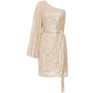 Swing Fashion Goud-champagne pailletten Nicky jurk 38(M) | Een-schoudervrije jurk | voor avond, feest, bruiloft, oudejaarsavond, goud, 38