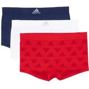 adidas Women's Seamless Boy Shorts Underwear 3-pack, Vivid Red W. Logo Jacq/White/Night Indigo, X-Large