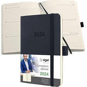 SIGEL C2423 weekkalender 2024, ca. A6, zwart, softcover, 176 pagina's, elastiek, penlus, archieftas, PEFC-gecertificeerd, conceptum