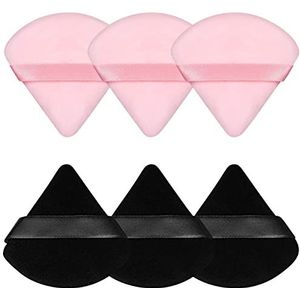 6 x driehoekige kwasten met fluweelachtige punthoeken make-up kwasten voor contouren, zachte kwasten voor vrij poeder, zwart en roze