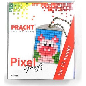 Pixel P90058-05501 Leuke knutselset varken voor kinderen met 10 medaillons om te pixelen, eenvoudig insteeksysteem zonder strijken en lijmen, voor kleuterschool, school, verjaardag en vrije tijd