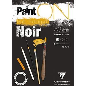 Clairefontaine 975170C Tekenblok Painton Multi-Technisch – 20 vellen tekenpapier multi-tech met licht ruwe korrel – zwart – A3 29,7 x 42 cm 250 g
