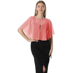 Chiffon Shawls and Wraps capelet for Evening Dress Wedding Cape Cover Up for Women Bolero Flapper Cover Up (Coral)