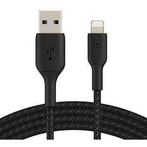 Belkin gevlochten Lightning-kabel (Boost Charge Lightning/USB-kabel voor iPhone, iPad, AirPods) MFi-gecertificeerde iPhone-laadkabel, gevlochten Lightning-kabel (3 m, zwart)