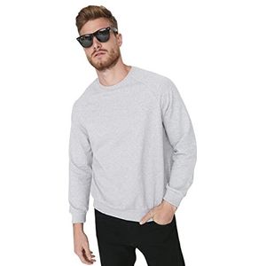 Trendyol Man Basics Regular Basic Sweatshirt met ronde hals, Grijze Melange, M