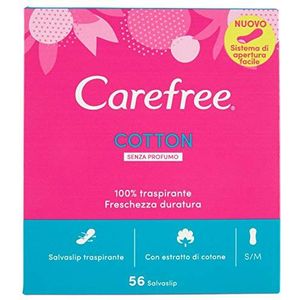 Carefree Cotton Feel Normale inlegkruisjes zonder geur, 100% ademend voor alle soorten slips, parfumvrije inlegkruisjes die zich aan de bewegingen van het lichaam aanpassen, 56 inlegkruisjes