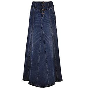 CHARTOU Spijkerrok, voor dames, lange denim rok, met retro knoopsluiting aan de voorkant, omhult de heupen, A-lijn maxi-rok, Donkerblauw, L
