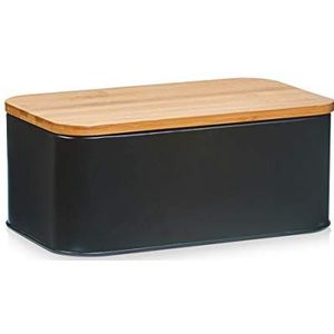 Zeller Luxe Broodtrommel - hout / zwart - met deksel - 31 cm - brooddoos - brood bewaardoos