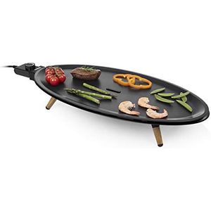 Princess Table Chef Elypse 103200 - Grill & Bakplaat - Gourmet - Ovaal design – XL 60 x 30 cm - 1.8 meter snoer - Trendy bamboo voetjes - Snel warm