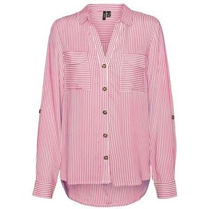 VARMA DAMES BLOUSE SHIRT CASUAL MET BORSTZAKKEN REGULAR STRETCH KORTE MOUW TOP TOP., Colour:Rosé, Size:M