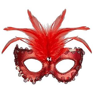 Widmann 04691 - Baronesmasker met edelsteen, volwassen vrouw, met kralen, pailletten en veren, Venetiaans carnaval, Halloween, rode kleur