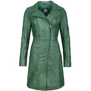 URBAN 5884 Dames Janice leer, elegante jas van zacht lamsvacht, lang model, Groen, XXL
