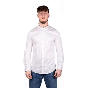 Armani Exchange Heren overhemd met lange mouwen, stretch katoen-satijn met knopen, Wit/Wit, L