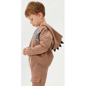Koton Babyboys Dinosaurus Hoodie Applique Detail Ritssluiting Geborsteld Interieur Sweatshirt, bruin (540), 2-3 jaar