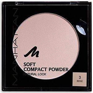 Manhattan Soft Compact Powder, licht compact poeder met poederkwast voor een matte, gelijkmatige teint, kleur beige 3, 1 x 9 g