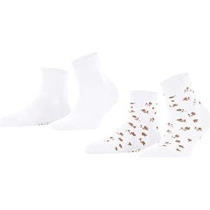 ESPRIT Dames Korte sokken Mini Flower 2-Pack W SSO Organisch Katoen Dun gedessineerd Multipack 2 Paar, Wit (Off-White 2010), 35-38